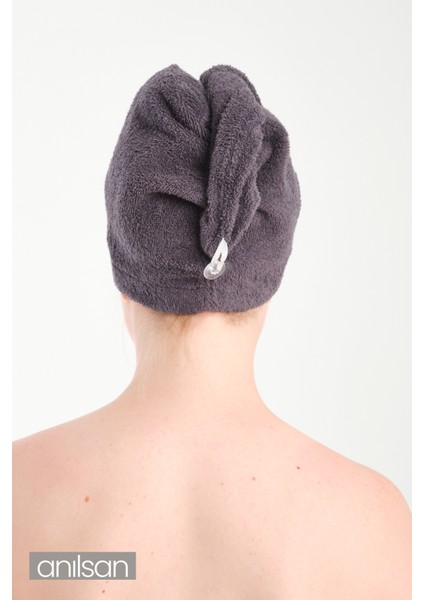 %100 Pamuk Antrasit Havlu Bone Saç Kurutma Bonesi Kafa Havlusu Duş Banyo Bonesi Islak Saç Kurulama Bone