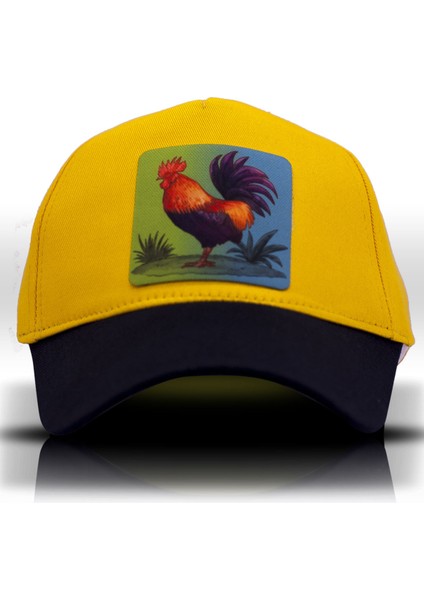 Horoz Figürlü Hayvan Desenli Sarı Beyzbol Şapka Unisex