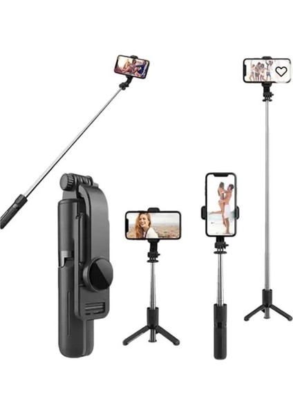 Selfie Çubuğu + Tripod 3’ü 1 Arada – Uzayabilir Teleskopik Gövde, 360° Telefon Tutucu, Dikey/yatay Kullanım