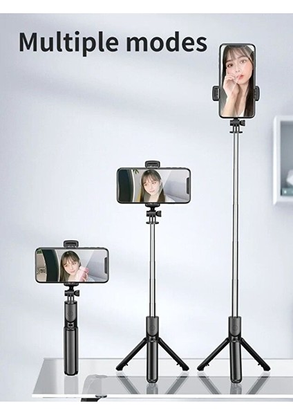 Selfie Çubuğu + Tripod 3’ü 1 Arada – Uzayabilir Teleskopik Gövde, 360° Telefon Tutucu, Dikey/yatay Kullanım