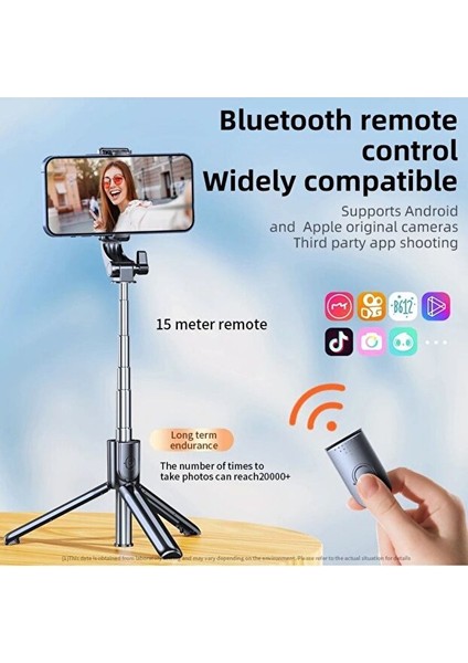 Selfie Çubuğu + Tripod 3’ü 1 Arada – Uzayabilir Teleskopik Gövde, 360° Telefon Tutucu, Dikey/yatay Kullanım