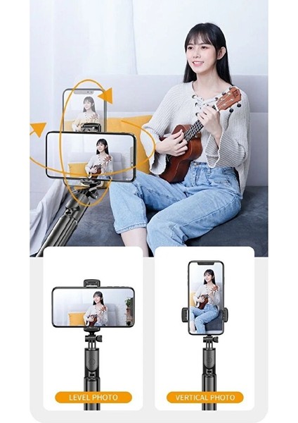 Selfie Çubuğu + Tripod 3’ü 1 Arada – Uzayabilir Teleskopik Gövde, 360° Telefon Tutucu, Dikey/yatay Kullanım