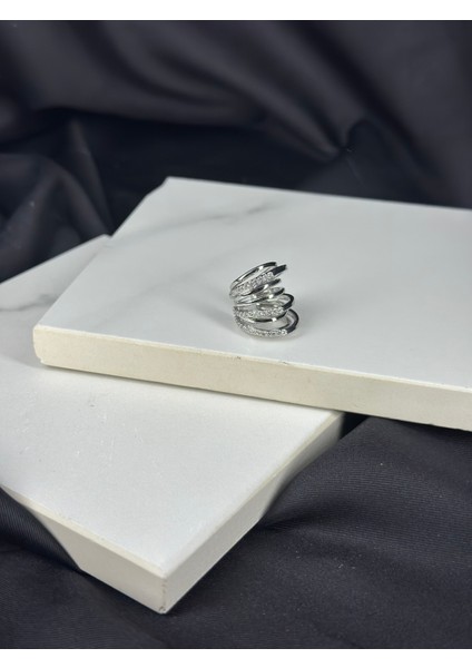 Gümüş Zirkon Taşlı Tasarım Earcuff Çelik Küpe Delik Gerektirmez