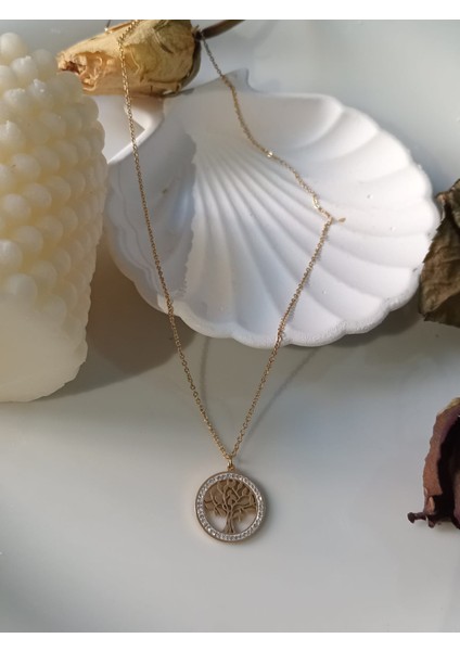 Yaşam Ağacı Kolye Taşli Gold Paslanmaz Celik fiyatları