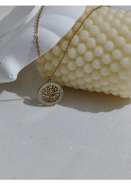 Yaşam Ağacı Kolye Taşli Gold Paslanmaz Celik fırsatları