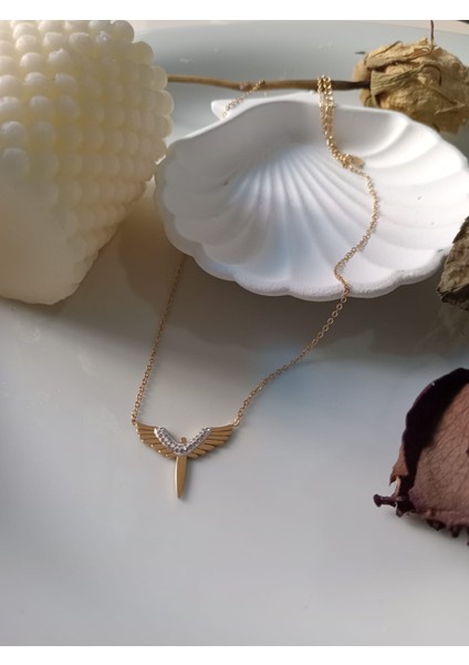 Melek Kanadı Gold Paslanmaz Paslanmaz Çelik Kolye