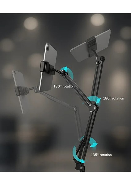 360° Döner Zemin Ayaklı Tablet/telefon Standı – 4,7–12,9 Inç'' Uyumlu, 3 Eklemli Metal Kol, Stabil Taban indirimleri
