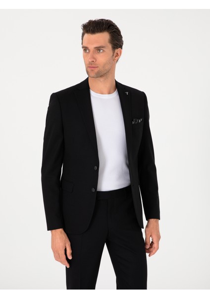 Erkek Siyah Slim Fit Yün Karışımlı Ceket 50314630-VR046