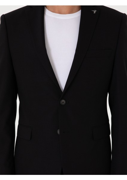 Erkek Siyah Slim Fit Yün Karışımlı Ceket 50314630-VR046