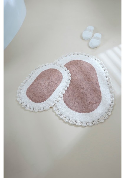 Bianca Desenli Krem Banyo Paspası Takımı %100 Pamuk El Dokuma Yumuşak Emici 40x60 ve 60x90 cm