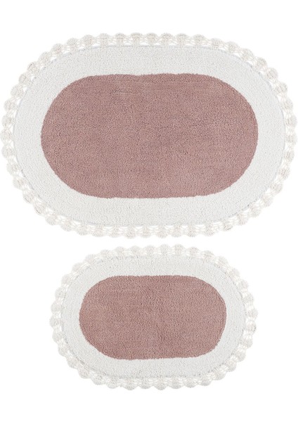 Bianca Desenli Krem Banyo Paspası Takımı %100 Pamuk El Dokuma Yumuşak Emici 40x60 ve 60x90 cm