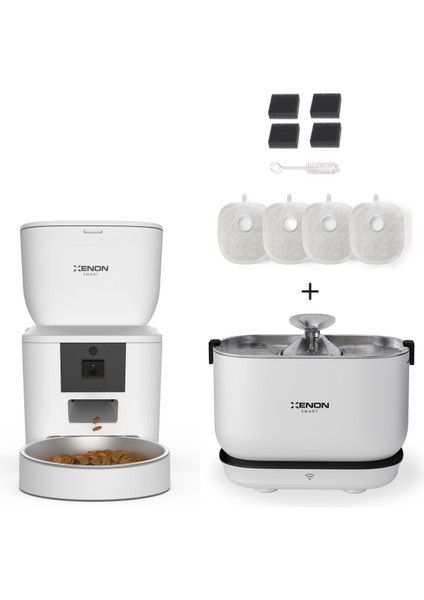 Akıllı 4lt Çelik Hazneli Mama Kabı Akıllı Otomatik Şarj Edilebilir Bataryalı Su Pınarı ve Yedek Filtre 3'lü Pet Seti