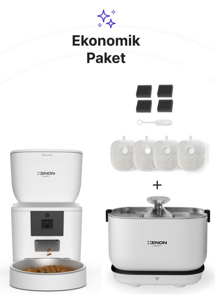 Akıllı 4lt Çelik Hazneli Mama Kabı Akıllı Otomatik Şarj Edilebilir Bataryalı Su Pınarı ve Yedek Filtre 3'lü Pet Seti fiyatları