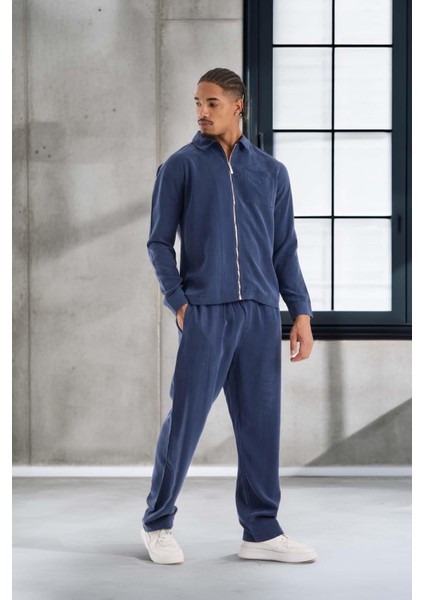 Baggy Kalıp Cupra Kumaş Jogger Erkek Eşofman Takımı - Lacivert