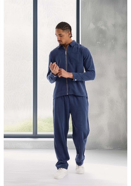 Baggy Kalıp Cupra Kumaş Jogger Erkek Eşofman Takımı - Lacivert fırsatları