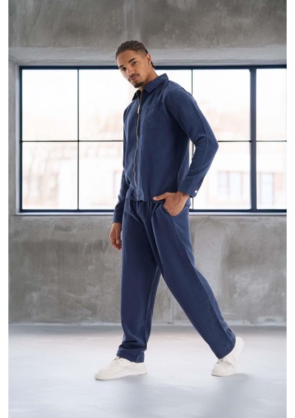 Baggy Kalıp Cupra Kumaş Jogger Erkek Eşofman Takımı - Lacivert indirimleri