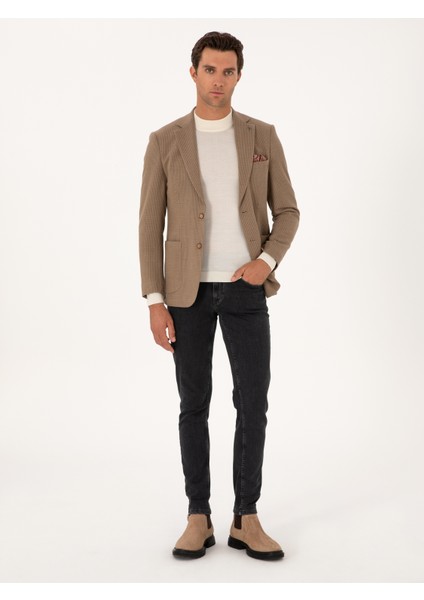 Erkek Bej Slim Fit Yün Karışımlı Dokulu Ceket 50310768-VR011 fırsatları