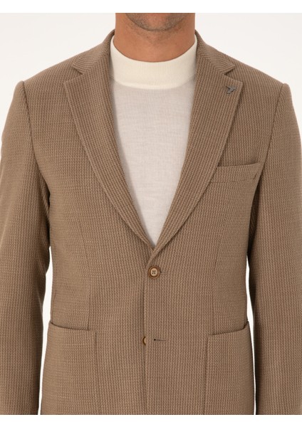 Erkek Bej Slim Fit Yün Karışımlı Dokulu Ceket 50310768-VR011