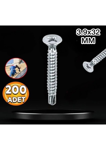 3,9X32 mm Yhb Matkap Uçlu Metal Sac Vidası 200 Adet