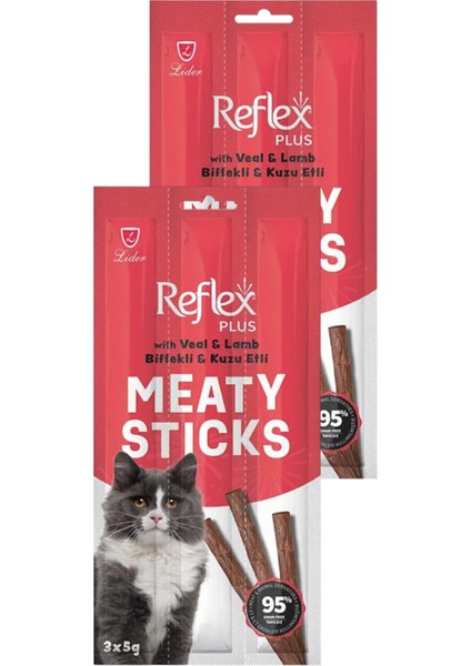 Meaty Sticks Biftekli ve Kuzu Etli Kedi Ödül Çubuğu 3X5GR Ikili Paket