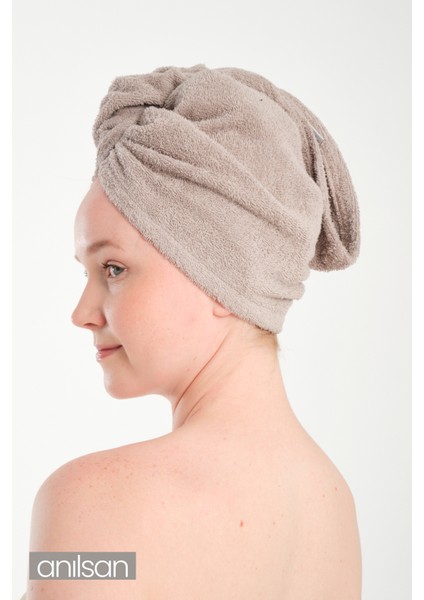 %100 Pamuk Bej Havlu Bone Saç Kurutma Bonesi Kafa Havlusu Duş Banyo Bonesi Islak Saç Kurulama Bone