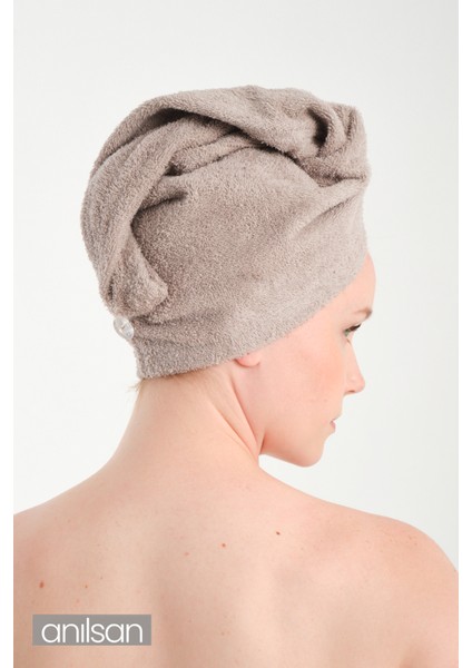 %100 Pamuk Bej Havlu Bone Saç Kurutma Bonesi Kafa Havlusu Duş Banyo Bonesi Islak Saç Kurulama Bone