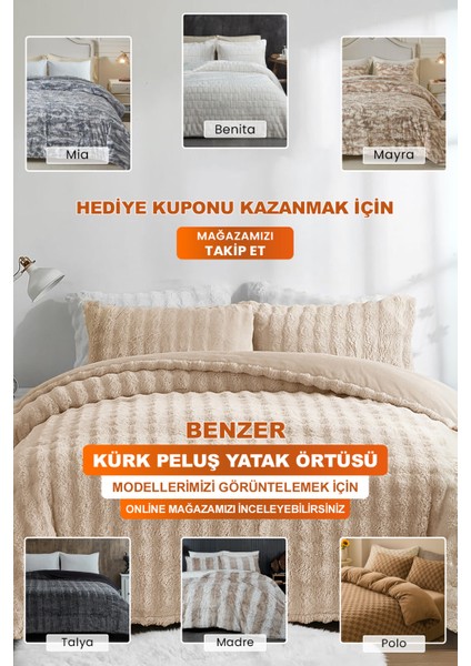Kürk Yorgan Tek Kişilik Dolgulu Peluş Yumuşak Wellsoft Çift Taraflı Yatak Örtüsü 2 Parça Set Lory Krem Kırık Beyaz