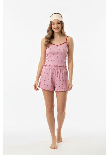 Pembe Kiraz Desenli Kadın Pijama Takımı 3415