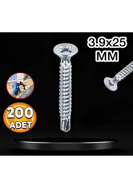 3,9X25 mm Yhb Matkap Uçlu Metal Sac Vidası 200 Adet