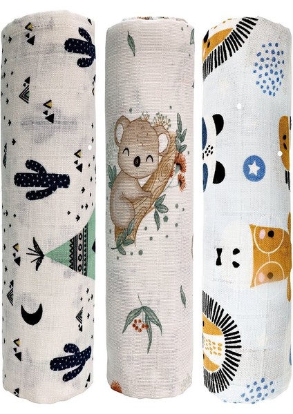 Müslin Örtü Üçlü 70X70 Minicik Kaktüs Bahçesi-Minicik Safari Dostları-Minicik Kuala Sevgisi