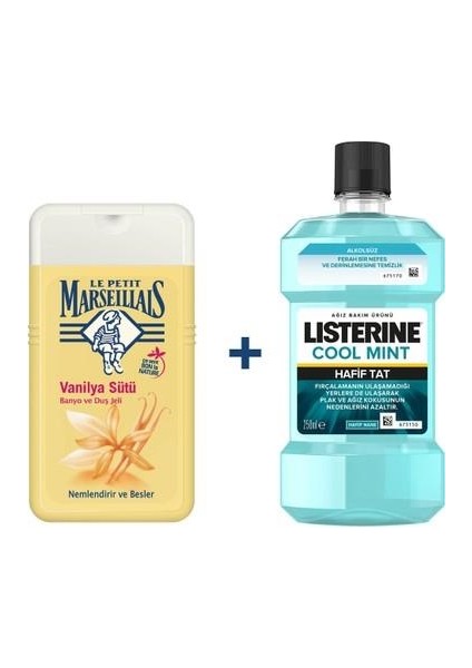 Duş Jeli Vanilya Sütü 250 Ml+Listerine Cool Mint Hafif Tat 250 ml -Diş Beyazlatıcı Köpük Hediye