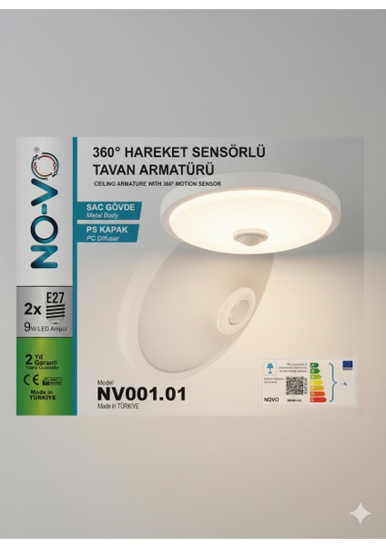 360 Derece PS CAM Hareket Sensörlü Tavan Armatürü Kırılmaz