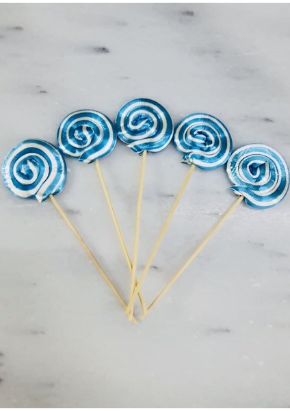 Honey Candy Balcı Şekerleme Küçük Boy 20 Adet Mavi Sosyete Şeker 12 gr Lolipop Çubuklu Çocuk Doğum Günü Party