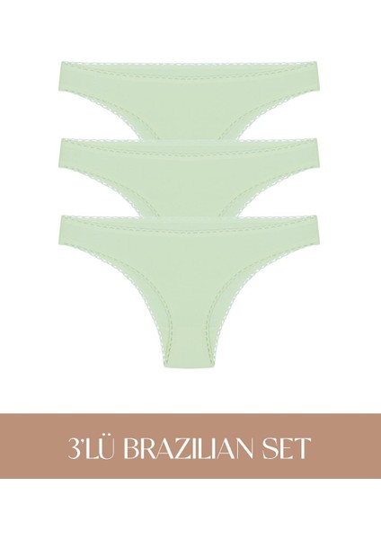 Cotvie Mint Pamuklu Brazillian 3'lü Set külot