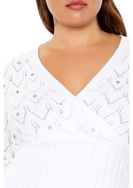 Plus Size Taş Detaylı Kazak indirimleri