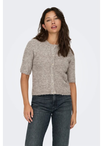 Kadın Onlcılle Kısa Kollu Yünlü Örme Hırka 15350782 Vizon modelleri