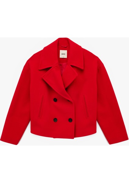 Düğmeli Cepli Uzun Kollu Kruvaze Crop Kaşe Ceket modelleri