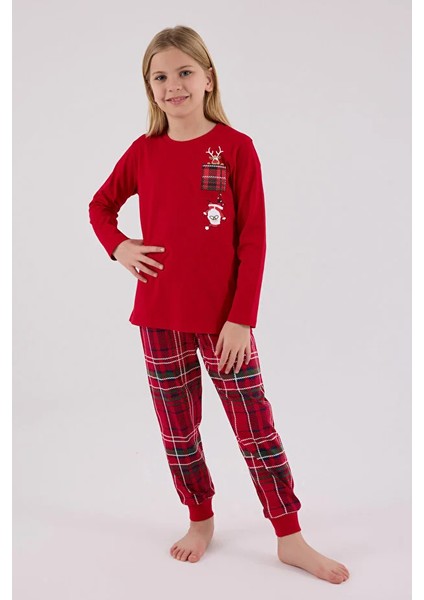 Yılbaşı Temalı Uzun Kol Kız Çocuk Pijama Takım 3512