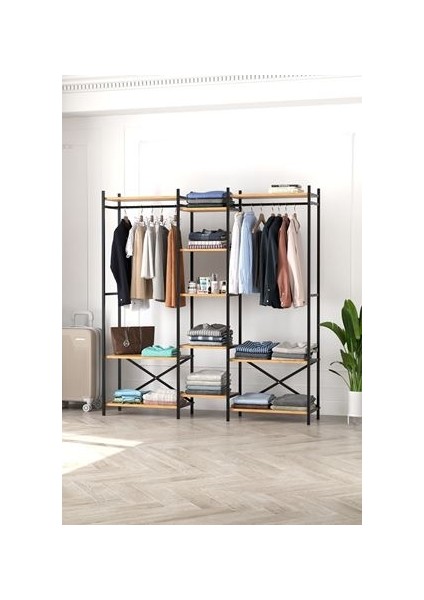 10 Raflı Metal Gardırop Metal Portmanto Açık Gardırop Elbise Dolabı Vestiyer Openix Çam fiyatları