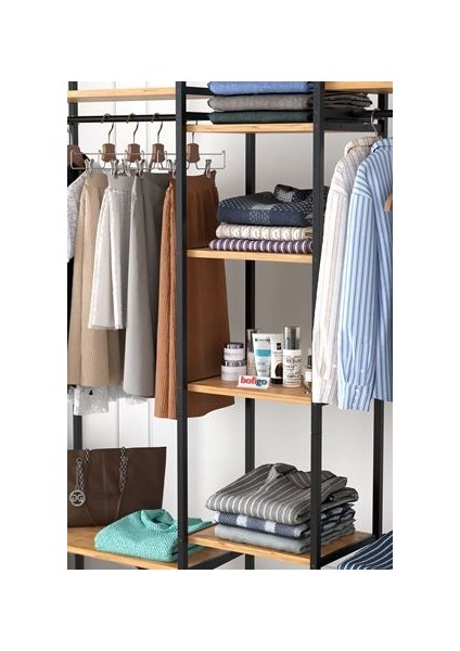 10 Raflı Metal Gardırop Metal Portmanto Açık Gardırop Elbise Dolabı Vestiyer Openix Çam fırsatları