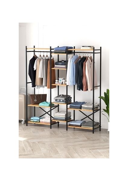 10 Raflı Metal Gardırop Metal Portmanto Açık Gardırop Elbise Dolabı Vestiyer Openix Çam indirimleri