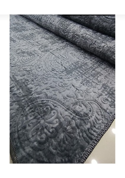 Kaymaz Tabanlı Peluş Keçe Kaplı Klasik Desenli Yer Paspası Salon ve Mutfak Kullanımına Uygun Nevra Assos Gri fırsatları