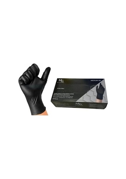Jonıor Mg Elmas Dokulu Siyah Nitril Eldiven 50'li No:8m
