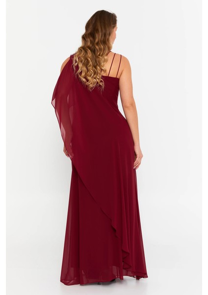 Kadın Büyük Beden Kolsuz Taş Detaylı Uzun Abiye Elbise 6671 Bordo fırsatları