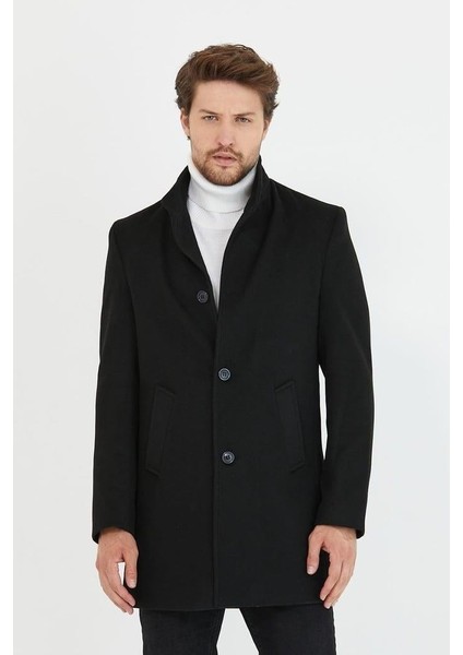 Bertolucci Dik Yaka Fit Kalıp Fileto Cepli Erkek Kaşe Kaban - Siyah fiyatları