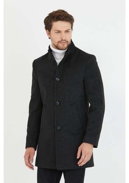 Bertolucci Dik Yaka Fit Kalıp Fileto Cepli Erkek Kaşe Kaban - Siyah modelleri