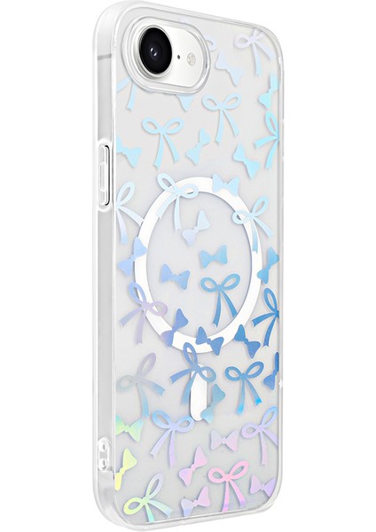 iPhone 16E Kılıf M-Safe Şarj Özellikli Şeffaf Zore Folk Sert Kapak - Papatya