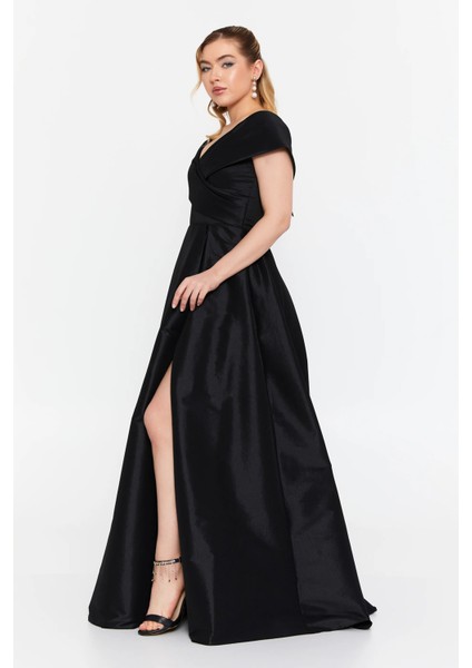 Kadın Düşük Omuz Derin Yırtmaçlı Maxi Abiye Elbise 8363 Siyah fiyatları