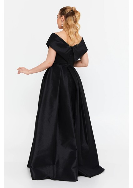 Kadın Düşük Omuz Derin Yırtmaçlı Maxi Abiye Elbise 8363 Siyah fırsatları