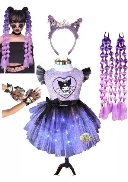 Kuromi Işıklı Elbise Kostüm Kuromi Ta. Kuromi Bubble Saç Kuromi Eldiven Doğum Günü Parti Seti fiyatları